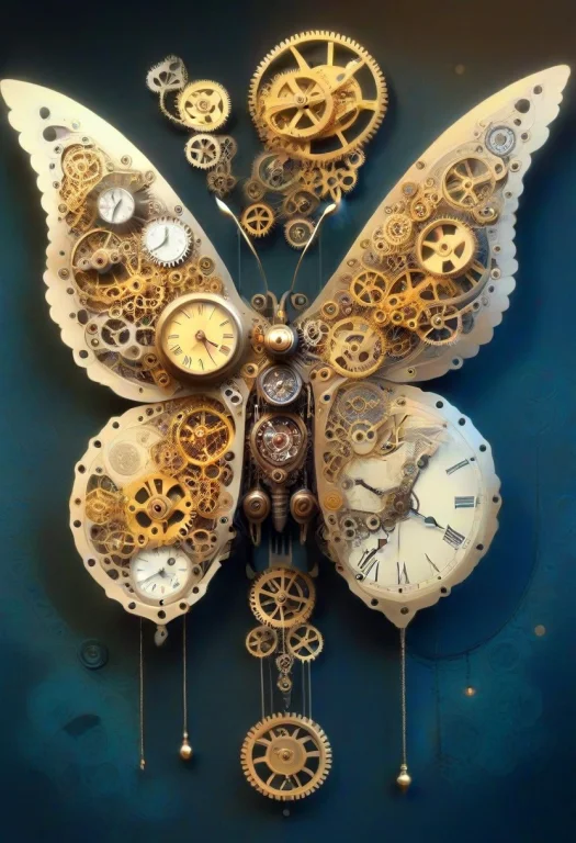 Delicate Butterfly Made Of Steampunk Clockwork, Wings Formed...