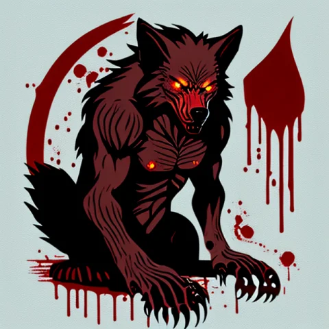 A Werewolf Hybrid With Dripping Blood1.2 , T-shirt Logo In T... — Stable Diffusion AI Prompt: (a Werewolf Hybrid with dripping blood:1.2) , t-shirt logo in the style of tape...