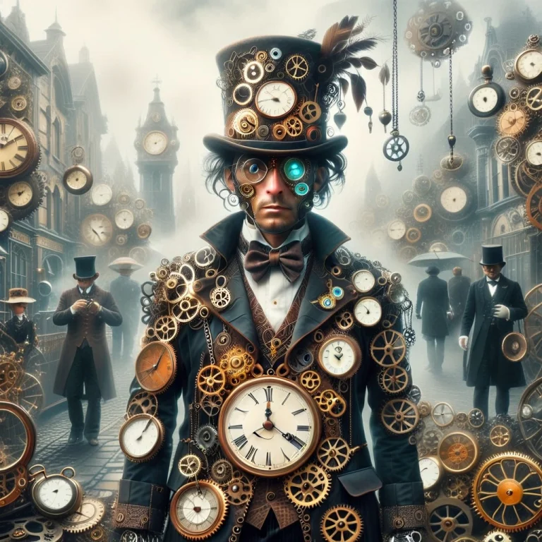 A Steampunk Time Warrior, Victorian Street, Top Hat, Cloack...