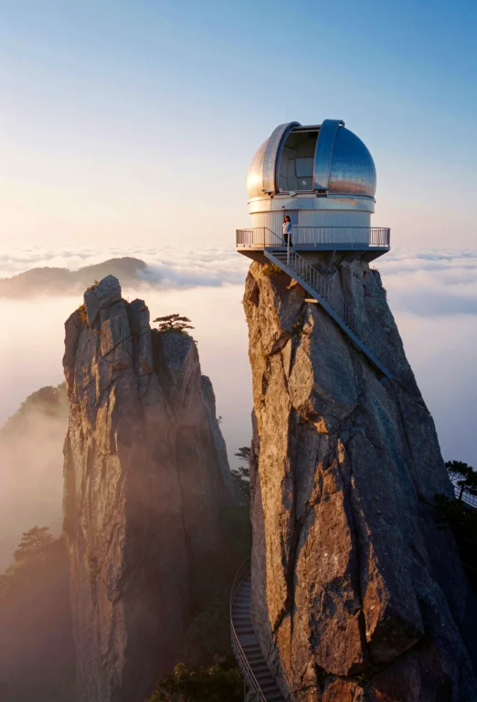A Towering, Slender Rock Spire Rises Vertically From A Vast,...