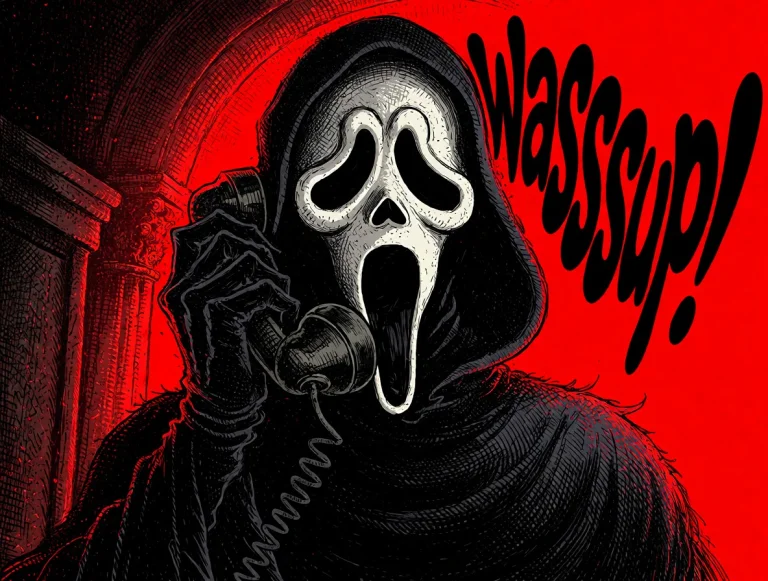 Subject And Action A Ghostface Figure Stands In A Confident...