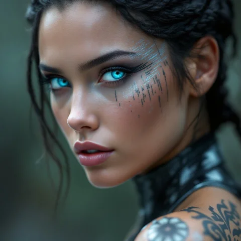 Sci Fi Cyberpunk Futuristic Woman, High Detail Of Image, Tig... — FLUX AI Prompt: Sci fi cyberpunk futuristic woman, high detail of image, tightly braided hair, s...
