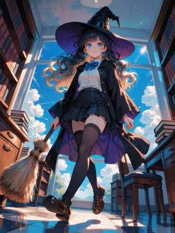 Masterpiece, Best Quality, Score9,1girl, Broom, Witch Hat, S... — Stable Diffusion AI Prompt: masterpiece, best quality, score_9,1girl, broom, witch hat, solo, hat, from belo...