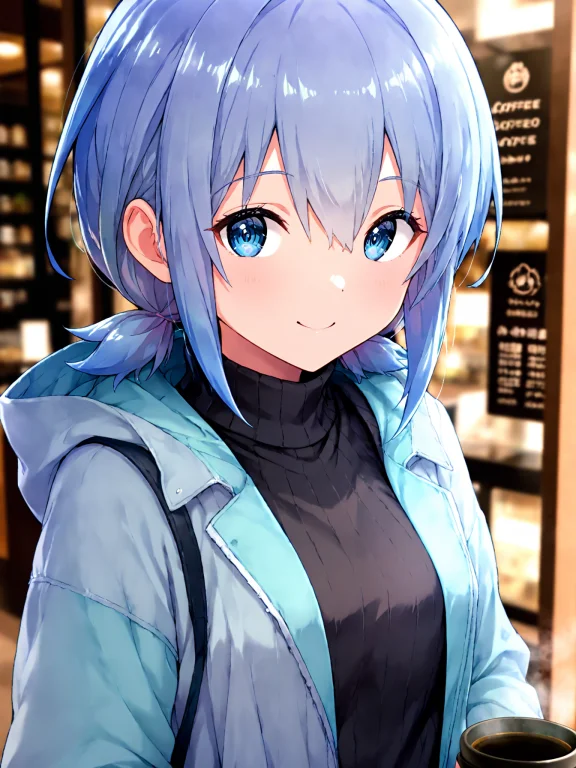 Shiibasayaka, 1girl, Solo, Upper Body, Smiling, Blue Hair, S...