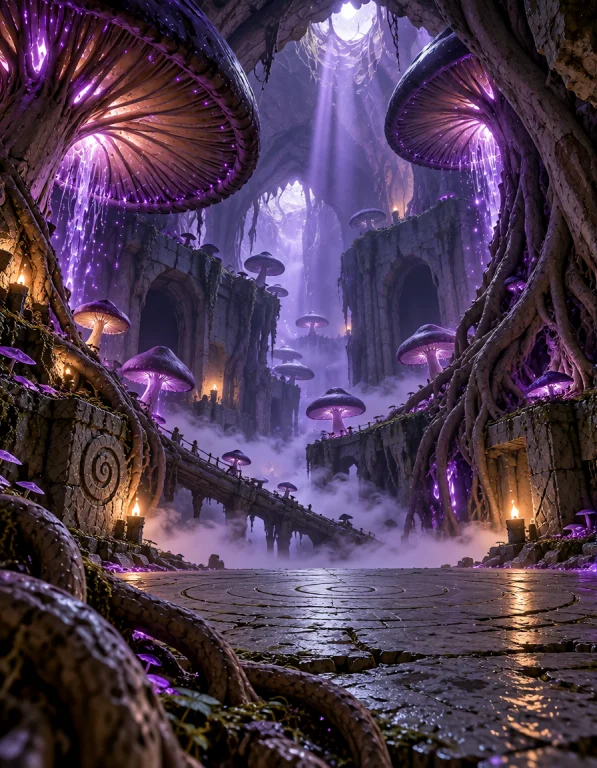 3xpl0r3 Dung30n, Photorealistic, Colossal Fungal Forest Cave...