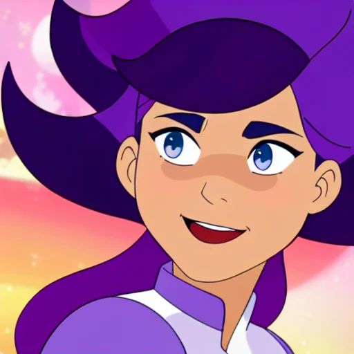 A Photo Of A Woman With Long Purple Hairwith A Happy Express...