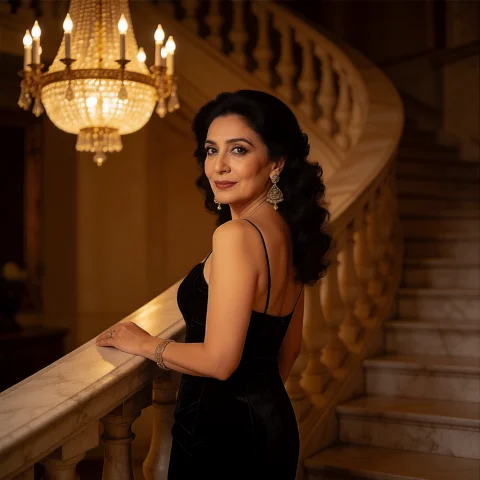 Loralux301,lux30,a Photo Of A Woman, Elegant Pose Looking Ov... — Stable Diffusion AI Prompt: ,Lux30,A photo of a woman, elegant pose looking over her shoulder on a grand mar...