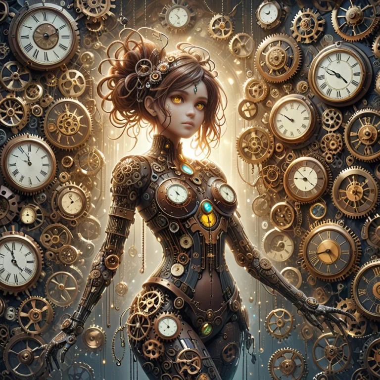 A Beautiful Woman Entirely Made Of Clocks, Gears, And Intric...