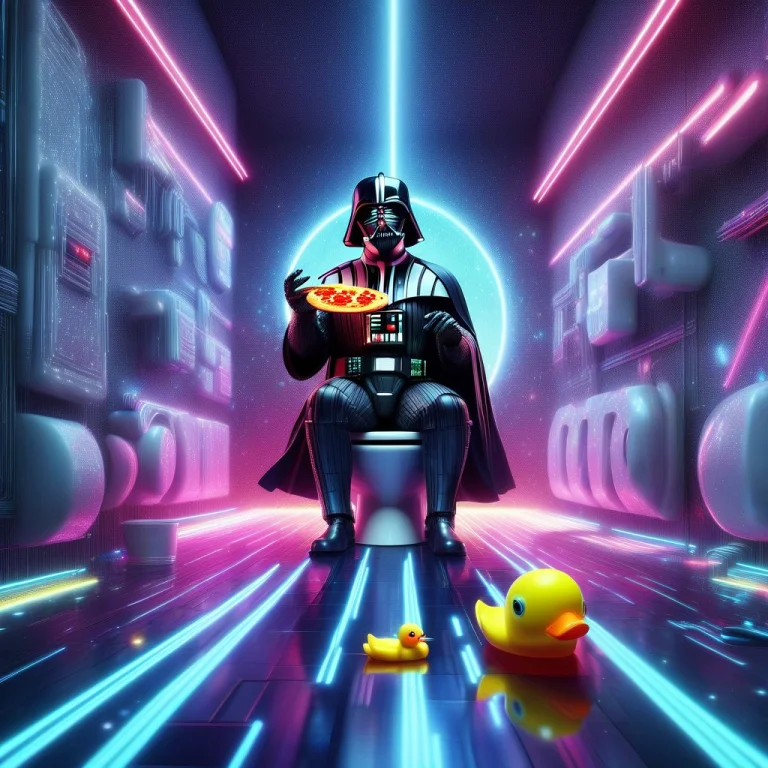 A Surreal, Ethereal Space Scene Where Darth Vader Sits On A...