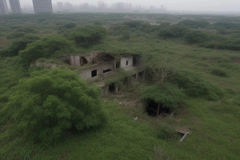 A Ruined City Overgrown With Vegetation, Hayao Miyazaki Styl...