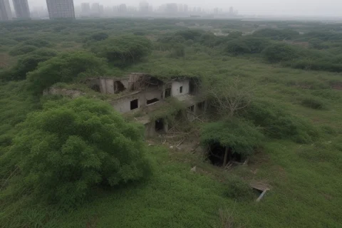 A Ruined City Overgrown With Vegetation, Hayao Miyazaki Styl... — Stable Diffusion AI Prompt: A ruined city overgrown with vegetation, hayao miyazaki style