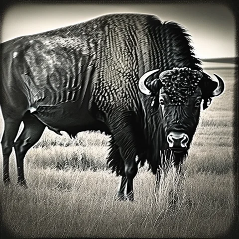 A Buffalo On The Prairie Analogfilm768-bw-tintype — Stable Diffusion AI Prompt: a buffalo on the prairie AnalogFilm768-BW-tintype