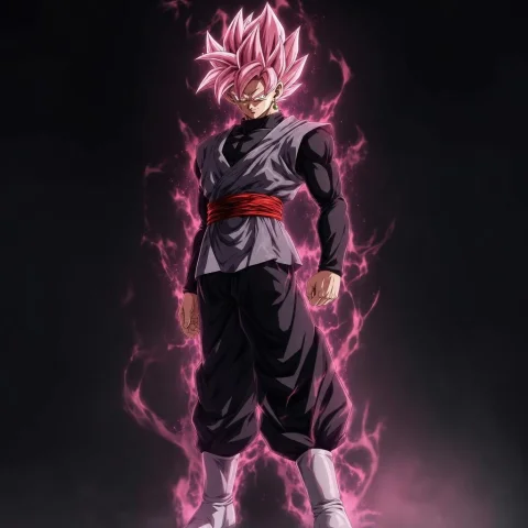 Goku Black Standing In A Powerful, Determined Pose, Wearing... — Stable Diffusion AI Prompt: Goku Black standing in a powerful, determined pose, wearing his iconic black mar...