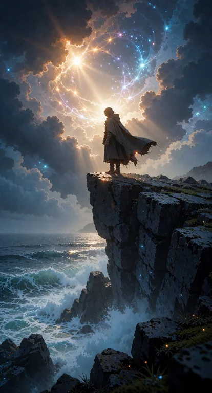 Grimmsfantasy, A Solitary Wanderer Stands In Contemplative P...