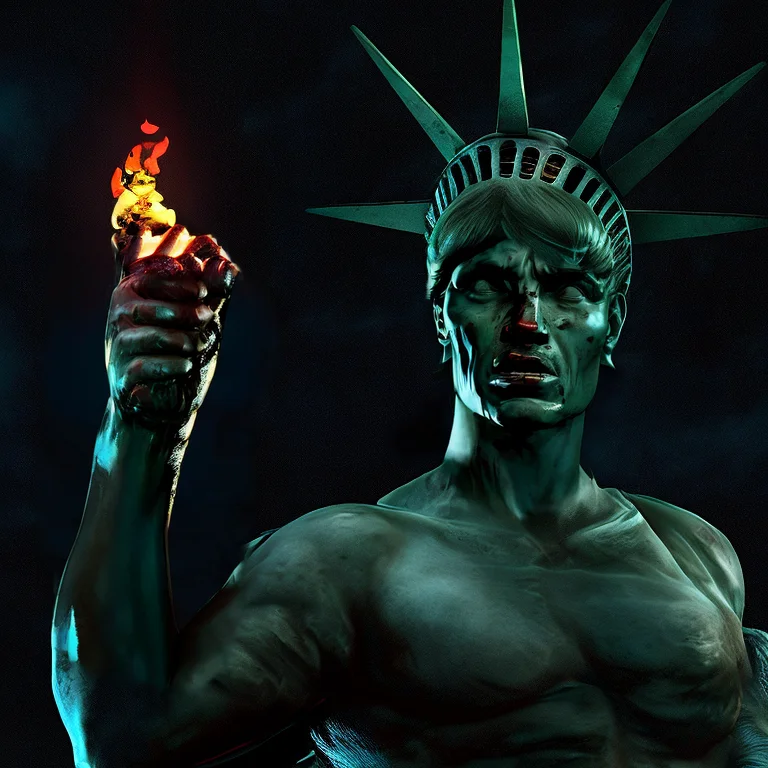A Long Distance Photo Of The Statue Of Liberty As A Demon Mo...