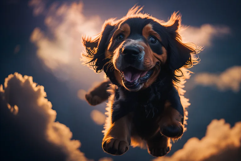 Award Winning Portrait Of A Flying Happy Puppy In The Clouds...
