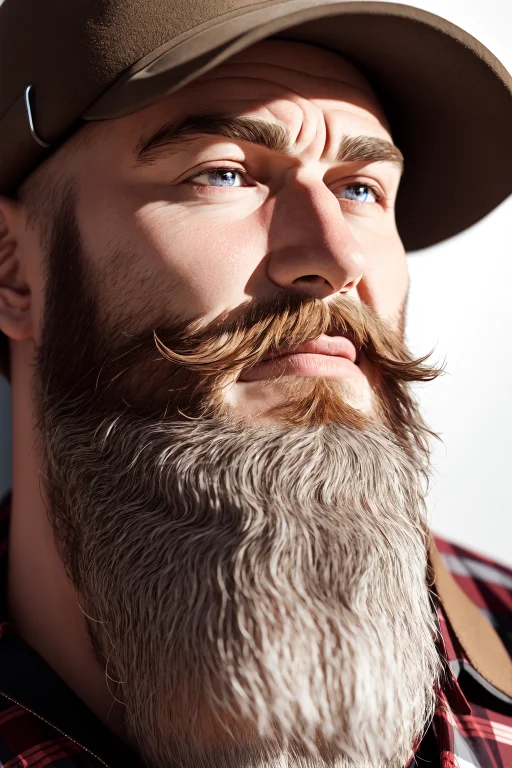 Art Closeup Shot Of A Bald Bearded Rustic Lumberjack, Soft L...