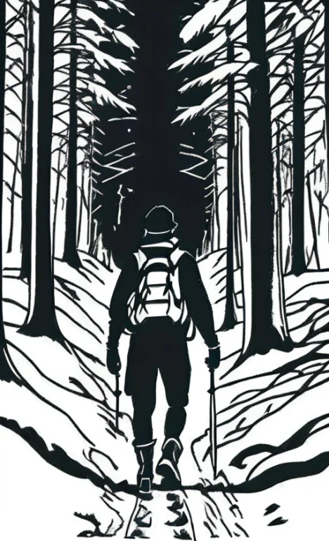 A Hiker Trekking Through A Serene Snow-capped Mountain And A...