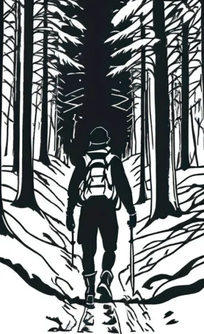 A Hiker Trekking Through A Serene Snow-capped Mountain And A... — Stable Diffusion AI Prompt: a hiker trekking through a serene snow-capped mountain and a dense forest. The m...