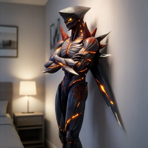 Infernorider, Glowing, Solo, 3d, Glowing Eyes, Worst Quality... — Stable Diffusion AI Prompt: inferno_rider, glowing, solo, 3d, glowing eyes, worst quality, crossed arms, yel...