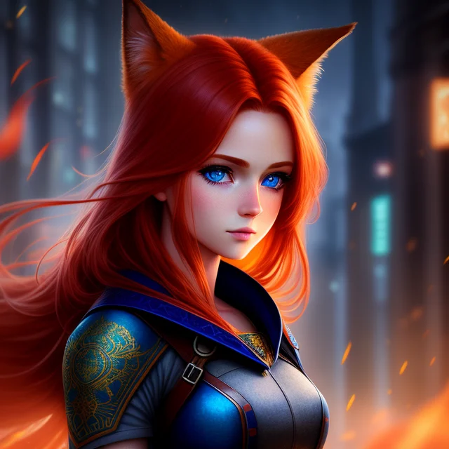 A Redhead Fox-girl With Blue Eyes, Cinematic Look, Soothing...