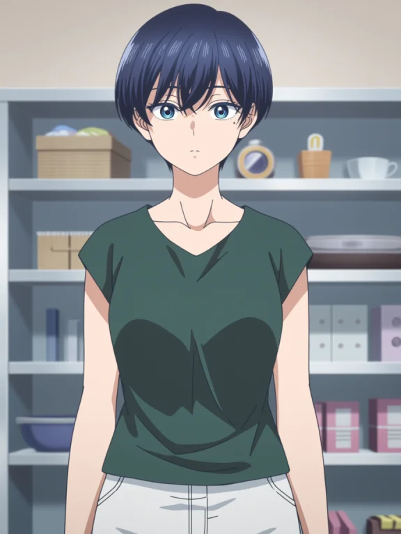 Fuji, 1girl, Blue Eyes, Blue Hair, Short Hair,one Mole Under...