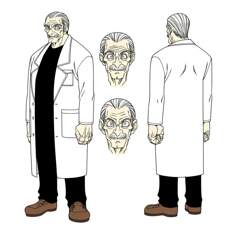 Old Warm Looking Doctor In White Coat Character Design Sheet...