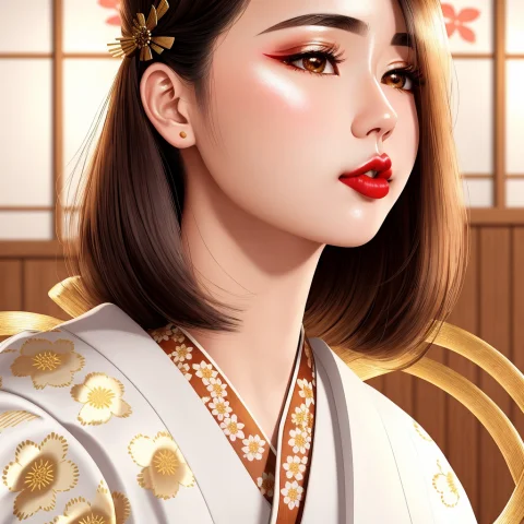 Masterpiece, 4k, Beautiful,kimono, Dark Haired Woman, White,... — Stable Diffusion AI Prompt: Masterpiece, 4K, beautiful,kimono, dark haired woman, white,embroidery, white ki...