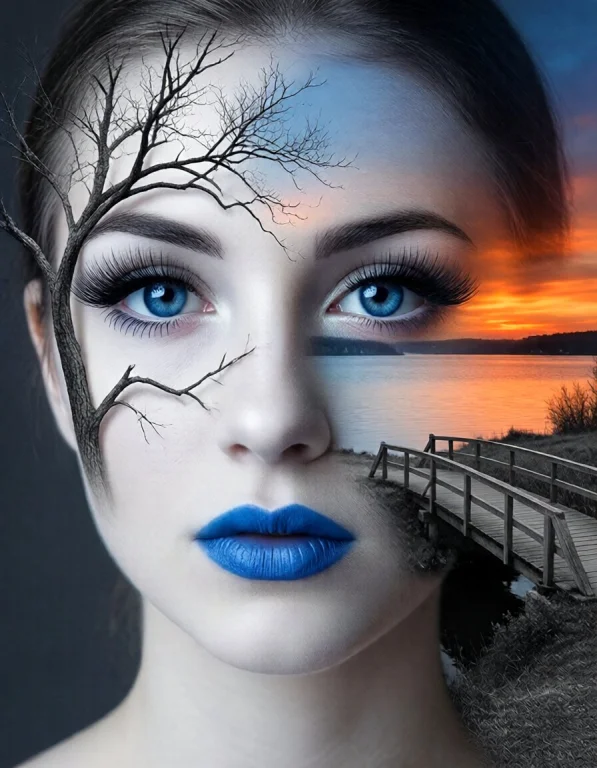 The Image Is A Digital Artwork Featuring A Surreal, Photorea...