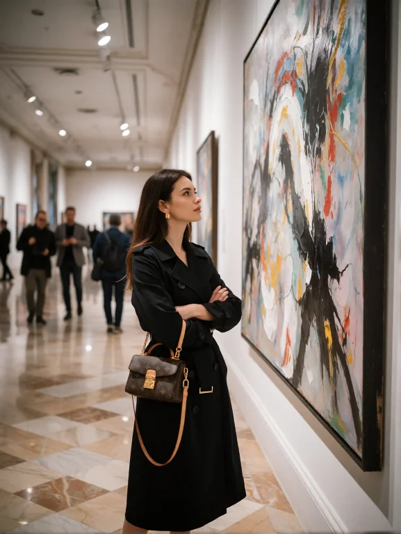 Candid Shot Of A Young Woman Examining An Abstract Painting...