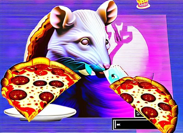 A Vaporwave Screenshot Of A Slice Of Pizza Being Held By A S...