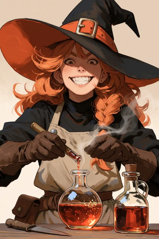 Midjourney A Digital Illustration Of A Manic Witch Brewing A...