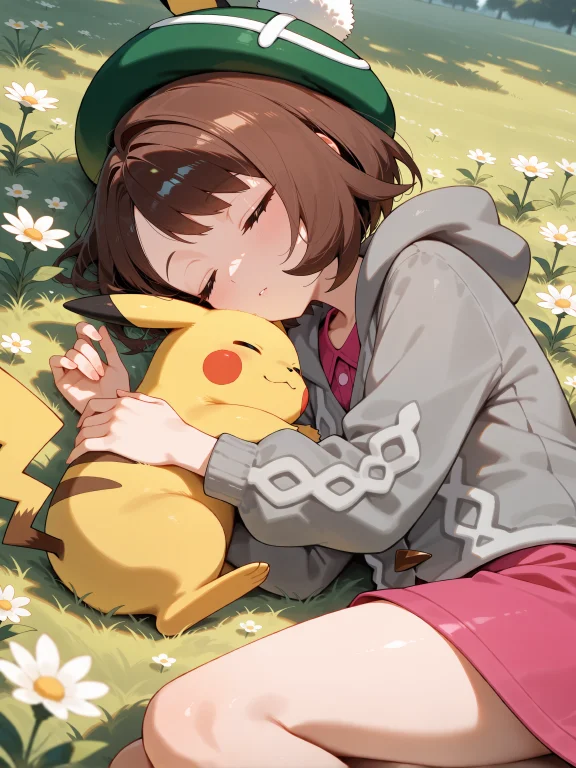Gloria Pokemon, Pokemon, 1girl, Sleeping On Grass, Lying On...