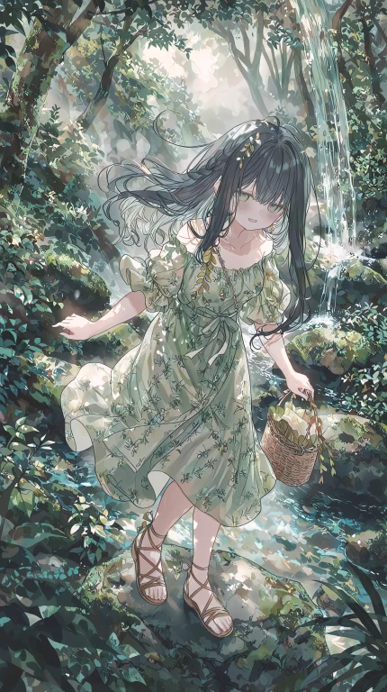 4x0style, Petite Girl,detailed Background, Lush Emerald Rain...