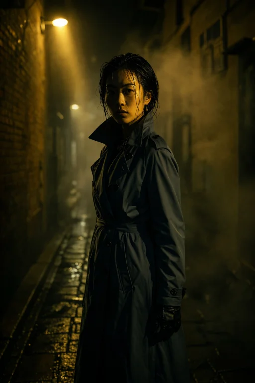 A Suspenseful, Art-house Neo-noir Medium Shot Of An Enigmati...