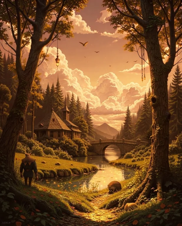 Golden Path, Enchanted Trees, Magical River 4k Hd