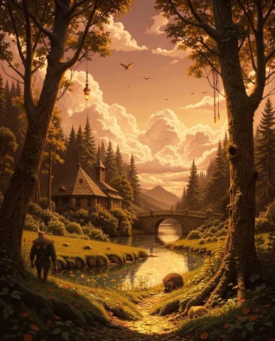 Golden Path, Enchanted Trees, Magical River 4k Hd — Stable Diffusion AI Prompt: golden path, enchanted trees, magical river 4K HD