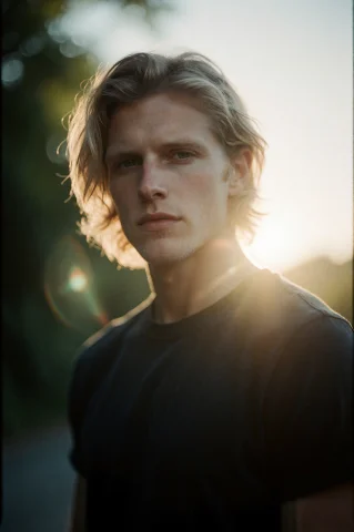 Modern Analog Photograph, Portrait Of A Man With Medium-leng... — Stable Diffusion AI Prompt: modern analog photograph, portrait of a man with medium-length blond hair, taken...
