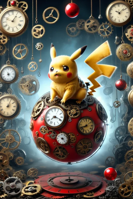 Tiny Pikachu Jumping On A Big Red Ball, Scenery, Surreal.. ....