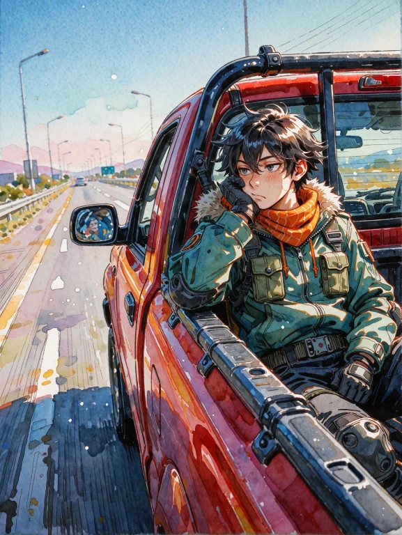 A Detailed Watercolor Illustration Of A Cool Anime Hero Seat...