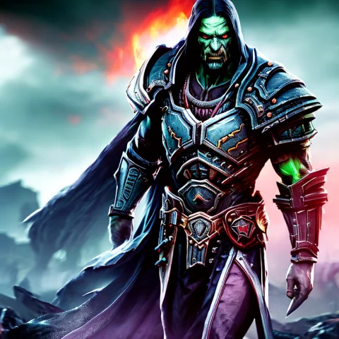 A World Of Warcraft Death Knight With His Hand On His Hip He... — Stable Diffusion AI Prompt: A World of Warcraft Death Knight with his hand on his hip (Hellscapev7:0.75) cin...
