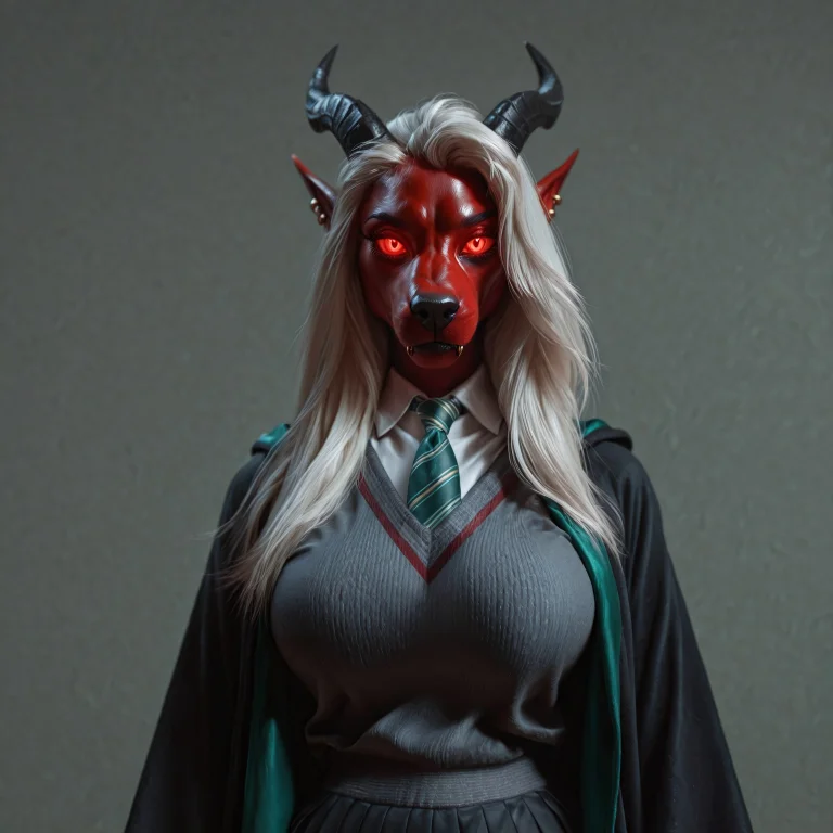 Female Anthro Demon With Crimson Red Flawless Skin In Her Ea...