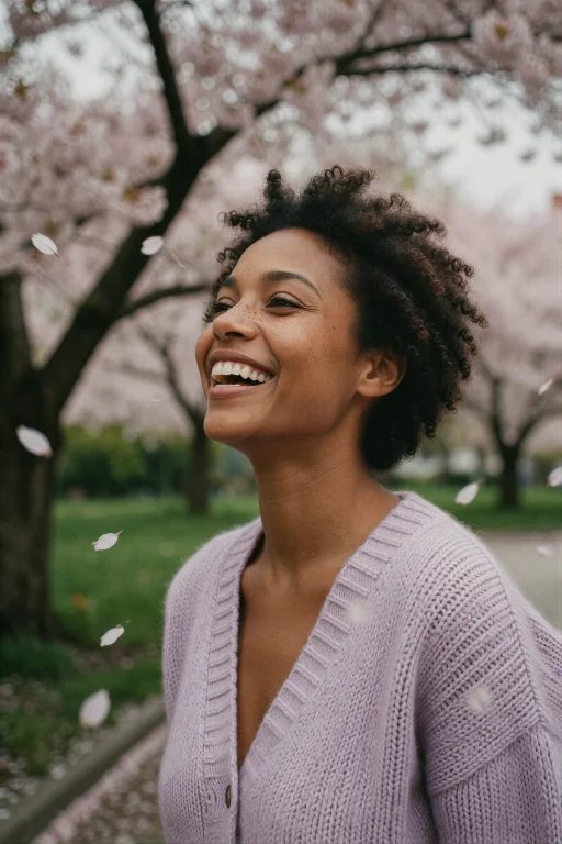 A Candid Photograph Of A Woman With Deep Brown Skin And Shor...