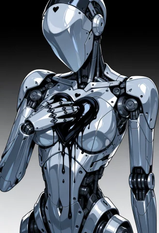 Mechanical Woman, Open Chest, Mechanical Woman, Metal Heart,... — Stable Diffusion AI Prompt: Mechanical Woman, open chest, mechanical woman, metal Heart, heart dripping blac...