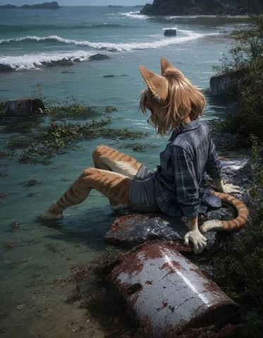 In Water, Tentacles, Furry Anthro,cat Girl, Gray Shorts, Blu... — Stable Diffusion AI Prompt: in water, tentacles, furry anthro,cat girl, gray shorts, blue plaid shirt, tan f...