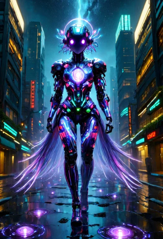 Cybernetic Axolotl-humanoid Hybrid, Translucent Skin With Em...