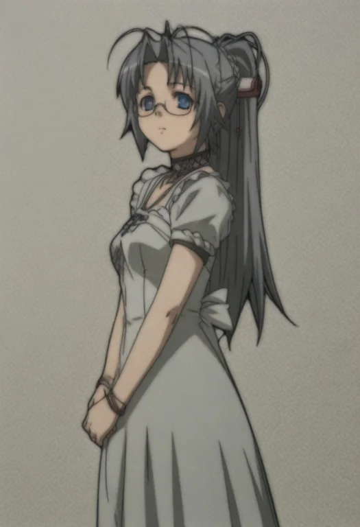 H4nz0u, 1girl, Solo, Long Hair, Grey Hair, Ponytail, Antenna...