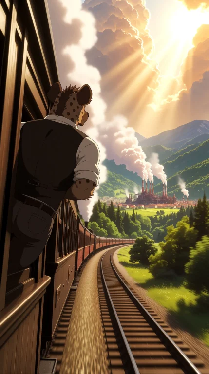 A Cinematic Vertical Scene Viewed From The Side Of A Moving...