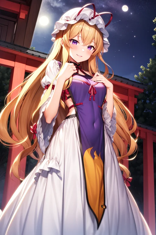 Masterpiece, Bestquality, 1girl, Solo, Yakumo Yukari, Shrine...