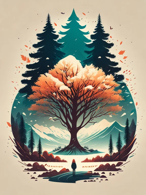 A Spruice Tree In A Winter Landscape, Tshirt Design, Rzminjo...